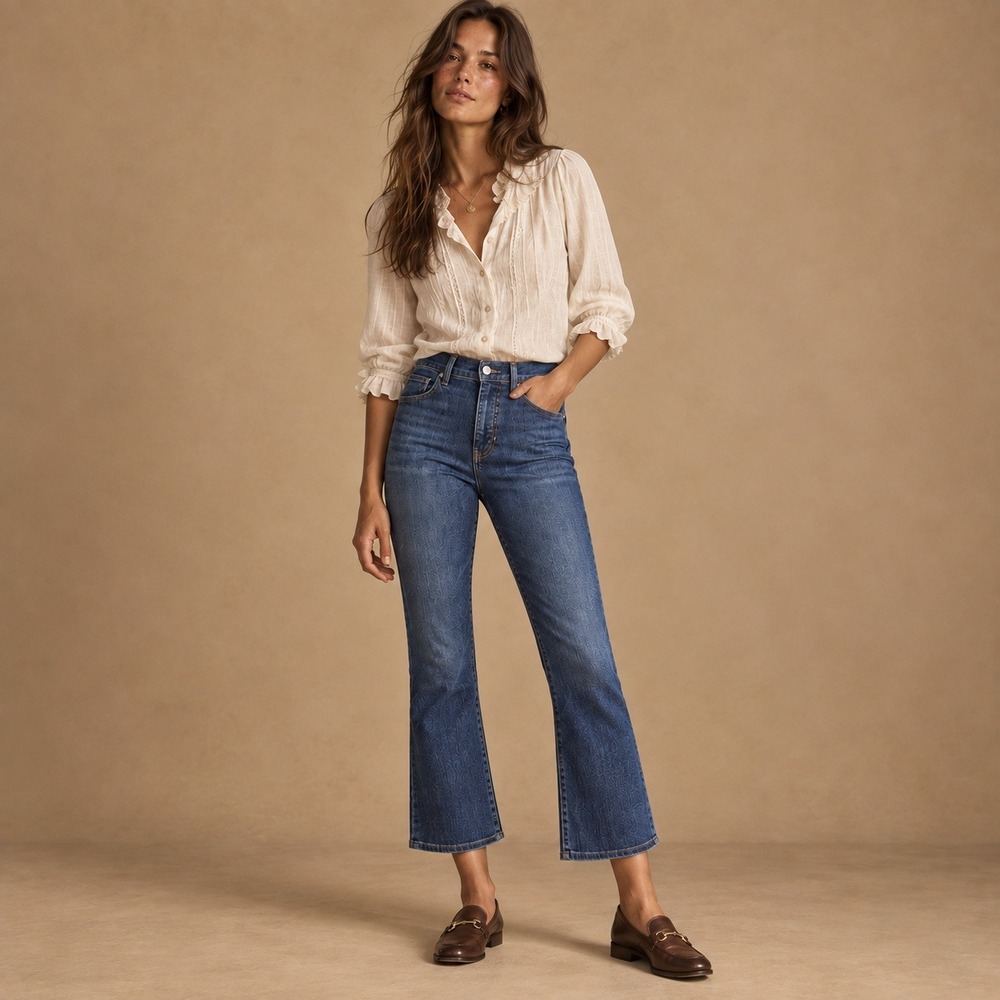 Veronica Beard Carly High Rise Kick Flare Crop Jeans Blue Sz 30